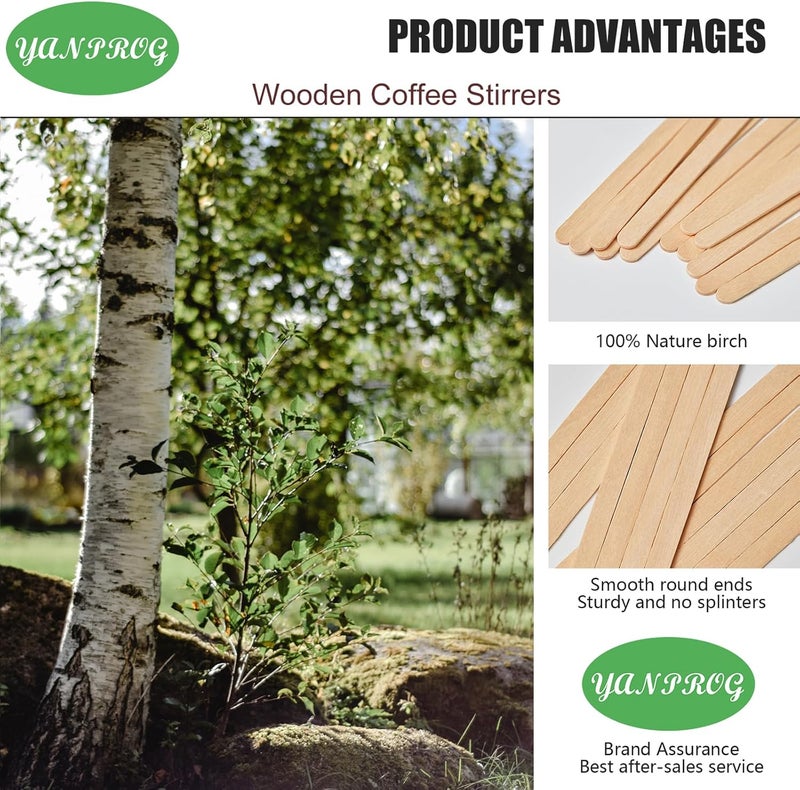 YANPROG Wooden Coffee Stirrers 5.5" Coffee Stir Sticks 1000 Pcs, Natural Birch Round End Thick Birch Wood Eco-Friendly， Suitable for Coffee, Cocktail and Hot Drinks - Image 2